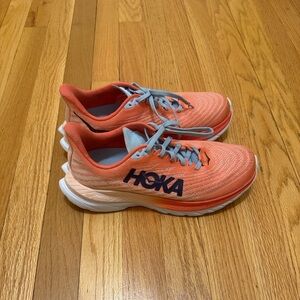 Hoka Vibrant Coral and Sky Blue Running Shoes